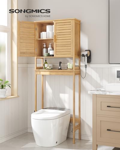 SONGMICS Bamboo Over The Toilet Storage Cabinet, Adjustable Inside Shelf