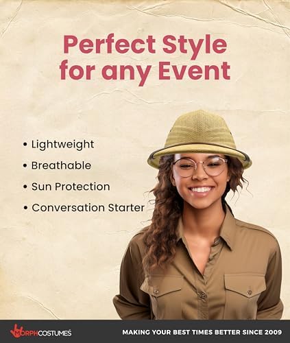 Morph Adult Safari British Pith Helmet - Sturdy, Adjustable Hat for Sun Protection - Ideal for Hiking, Gardening, Outdoor Adventures