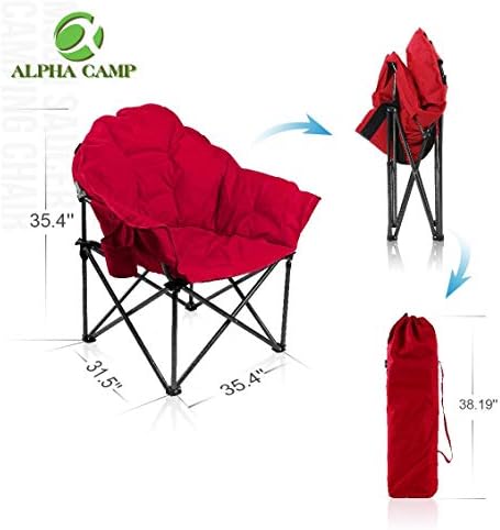 ALPHA CAMP Oversized Camping Chairs Padded Moon Round Chair Saucer Recliner with Folding Cup Holder and Carry Bag