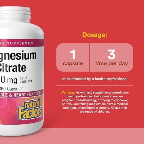 Natural Factors, Magnesium Citrate 150 mg, Muscle and Heart Health Formula, 180 Capsules
