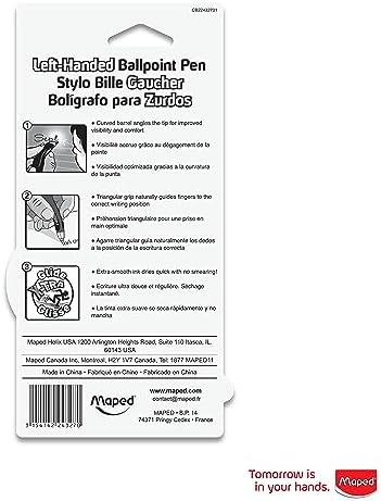 Maped - Visio - Left-handed ballpoint pens - Black ink - 2 count | Smudge-Resistant Quick Dry Technology - Ergonomic Comfort Grip - Smooth Consistent Writing - School Office Home Use