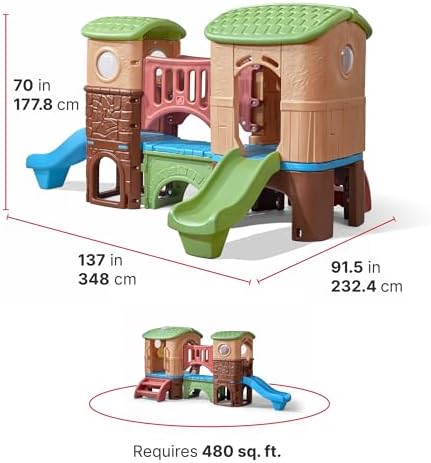 Step2 Clubhouse Climber Playset for Kids, Jungle Gym with Elevated Playhouse, Outdoor Backyard Playground Set, Two Toddler Slides