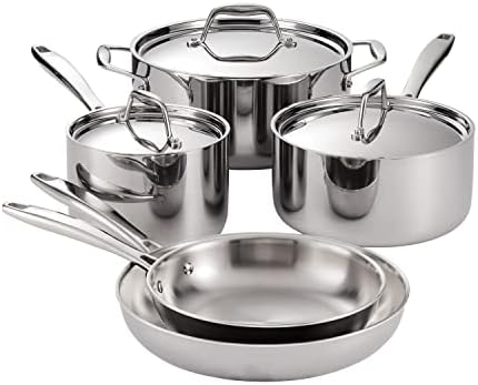 Tramontina Signature Tri-Ply Clad Stainless Steel 8-Pc Pots and Pans Set | Cookware Kitchen Set, Induction-Ready, Dishwasher-Safe, NSF-Certified, Made in Brazil