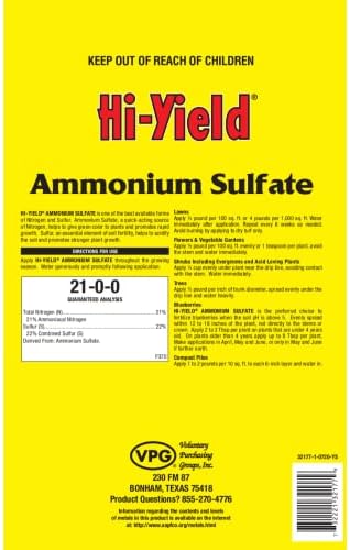 Hi-Yield (32177) Ammonium Sulfate 21-0-0, 4 lbs | Ammonium sulfate 21-0-0 granular - Fast-release nitrogen with sulfur for quick green-up, 4 lbs - Lawn owners