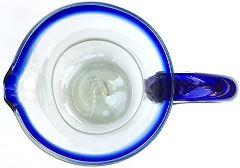 Cobalt Blue Rim 120 oz Pitcher and 6 Drinking Glasses set, Recycled Glass, Lead-free, Toxin-Free (Pitcher & Glasses)