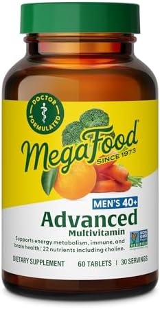 MegaFood Advanced Multivitamin for Men 40+ Doctor Formulated, 120 Tablets | Immune Support, Cellular Energy, Prostate & Brain Health, Choline, Methylfolate Vitamin C, D3, Zinc, Vegetarian, 60 Servings