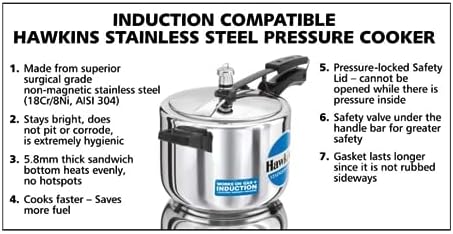 Hawkins Stainless Steel 5.0 Litre Pressure Cooker