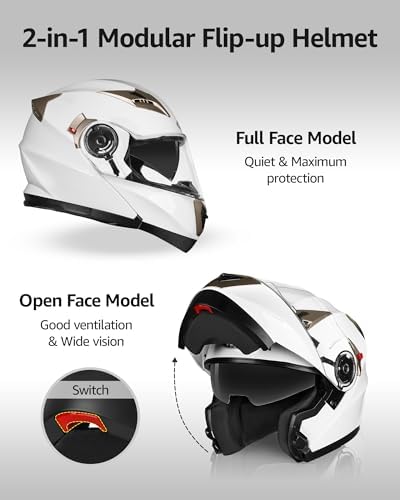 Motorcycle Modular Full Face Helmet DOT Approved - YEMA Helmet YM-925 Motorbike Casco Moto Moped Street Bike Racing Helmet with Sun Visor for Adult Youth Men and Women