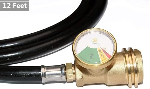 12 Feet Propane Hose Extension with Gauge and POL to QCC1 Adapter for Grill