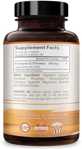 Coenzyme Q10 400mg CoQ10 Supplement - Once Daily Coq 10 400mg Powder Capsules for Healthy Heart Antioxidant and Energy Support - Non-GMO Quick Absorption Ubiquinone Q10 Coenzyme (100 Servings)