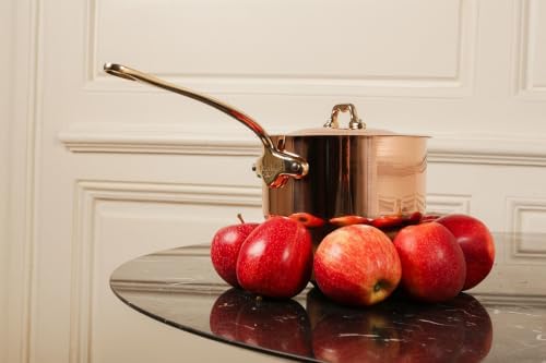 Mauviel M'Heritage 150 B 1.5mm Polished Copper & Stainless Steel Sauce Pan With Lid, And Brass Handles, 1.9-qt, Made in France