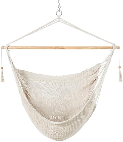 Lazy Daze Hammock Chair, Hanging Swing Chair, Caribbean Rope Chair | 40"Hardwood Spreader Bar and Soft-Spun Cotton Rope, Hammock Weaving Chair for Indoor, Outdoor, Backyard, Max 300 LBS, Natural