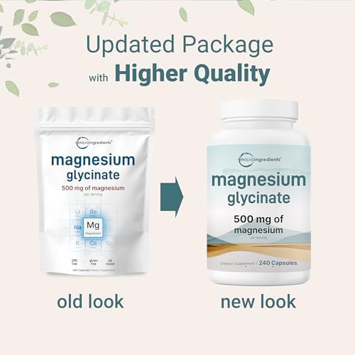 Micro Ingredients Magnesium Glycinate 500mg Per Serving, 240 Capsules | Potent Elemental Form, Chelated, High Absorption | Healthy Muscle, Bones