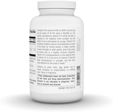 Source Naturals, Vitamin D-3, 50 mcg (2000 IU) - 200 Capsules | Bioactive Form for Bone & Immune Health