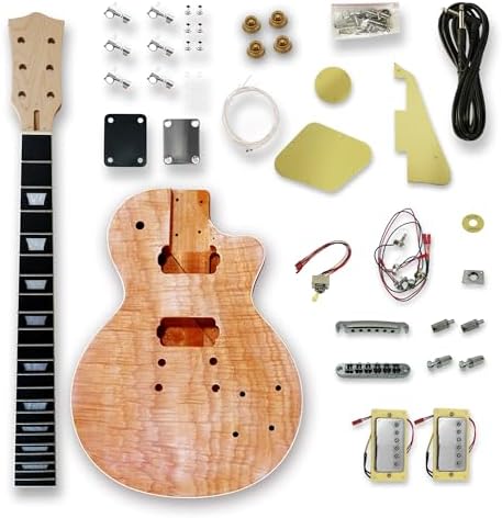 DIY Electric Guitar Kits Okoume wood Body curved top with mahogany veneer cover maple neck & composite ebony fingerboard
