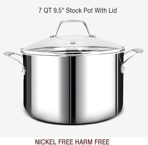 HOMICHEF 14-Piece Nickel Free Stainless Steel Cookware Set Whole-Clad 3-Ply - Mirror Polished Pots And Pans Set - Healthy Cookware Set With Steamer