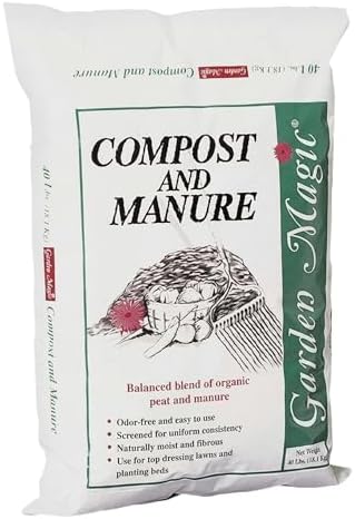 Michigan Peat Garden Magic Odor-Free Compost & Manure Blend, 40 lb | Outdoor Lawn and Gardeniing Mixture with Nutrients and Minerals for Soil Potting and Planting