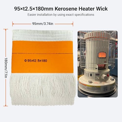 95x2.5Tx180mm Kerosene Heater Wick, Smokeless Fiberglass and Cotton Replacement Wick for Indoor Outdoor Use