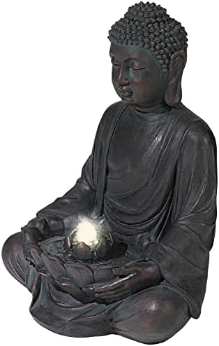 Meditating Buddha 24" High Outdoor Indoor Large Bubbler Fountain with Light | Zen Asian Decor Resin Floor LED Standing Water Feature for Outside Garden Patio Yard Backyard Porch Deck