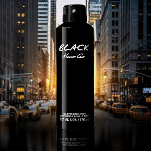 Kenneth Cole Black All Over Body Spray for Men, Aromatic Woody Fragrance, Notes of Watermint, Mandarin, Cedar, and Musk, Long-Lasting Cologne