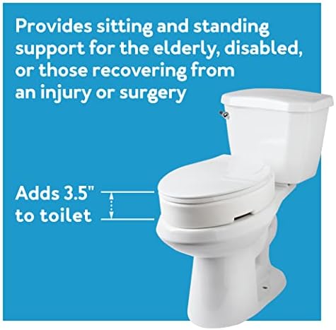 Carex Hinged Round Raised Toilet Seat Riser, Adds 3.5 Inches of Height, 300 lbs Capacity, Elevating and Raising Seat for Elderly and Handicap, Universal, Slip-Resistant, White.