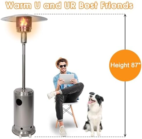 LUCKYERMORE 36, 000 BTU Patio Heater with Wheels, 87”High Outdoor Heater Gas Heat for Commercial and Residential, Stainless Steel Burner