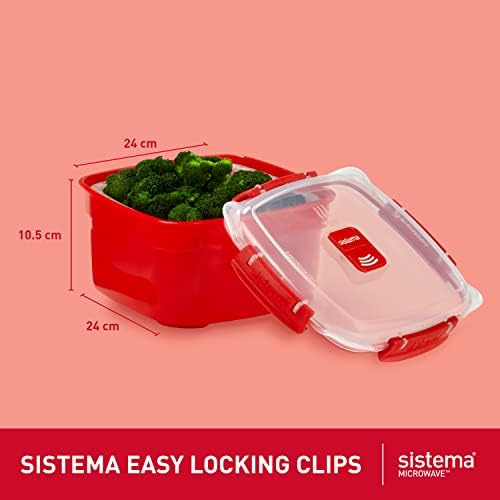 Sistema Heat & Eat Microwaveable Food Steamer with Removable Steamer Basket & Steam Release Vents, Large 3.2L Capacity, Dishwasher & Freezer-Safe, BPA-Free
