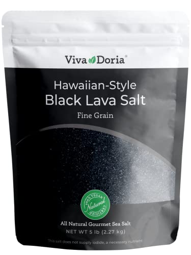 Viva Doria Hawaiian Black Lava Sea Salt, Fine Grain, Lava Salt, 2 lb (907 g)
