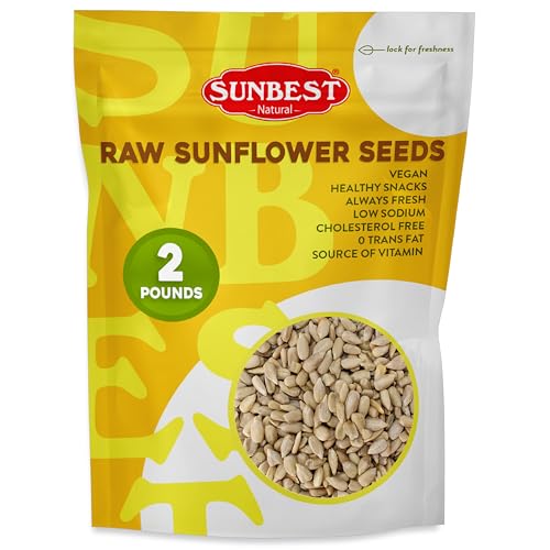Sunbest Natural Raw Sunflower Seeds, 2 lbs – Unsalted & No Shell – Sunflower Seed Kernels to Eat – For Snacking, Baking & Topping – Road Trip, After School Snack for Kids & Adults – Kosher (32 oz)
