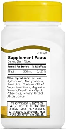 21st Century Niacin 500mg Prolonged Release Tablets, Vitamin B3, 100ct | Vitamin B3 Niacin 500 mg, Energy Metabolism, Heart & Nervous System Support, Prolonged-Release Formula, Non-GMO, Gluten Free