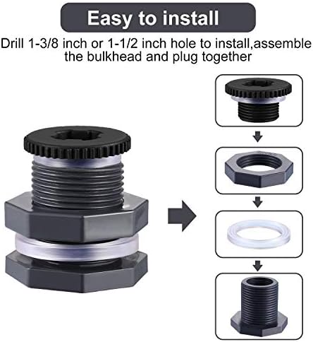 Outus 2pcs 3/4 Inch PVC Bulkhead Fitting with Plug, Silicon Seal Gasket