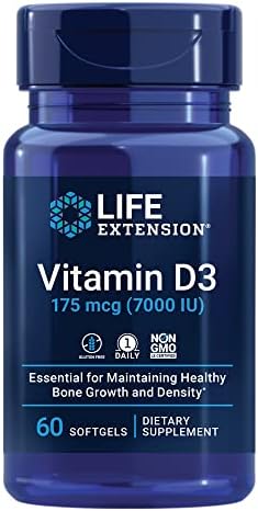 Life Extension Vitamin D3 175 mcg (7000 IU), Immune System Support, Bone Health, Brain Performance, Gluten-Free, Non-GMO, Once Daily, Two-Month Supply