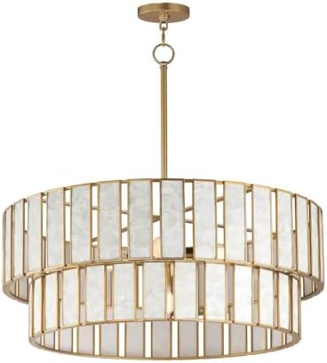 Maxim Lighting Miramar 6-Light Chandelier | Aged Brass Finish | Capiz Shell Shades | Coastal Chandelier for Dining Rooms | Adjustable Drop
