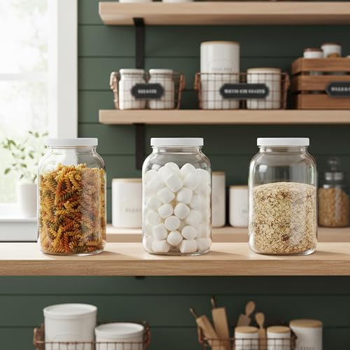 1 Gallon Glass Mason Jars – Extra Large Wide Mouth Jars with Airtight Lids – Perfect for Sourdough Starter, Fermenting, Pickling, and Storage – Made in the USA – Pack of 2