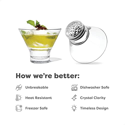 TOSSWARE RESERVE 8oz Stemless Martini Glass, SET OF 4, Premium Quality, Tritan Dishwasher Safe & Heat Resistant Unbreakable Plastic Cocktail Glasses
