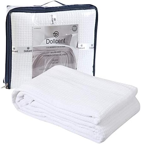 DOLLCENT 100% Cotton Queen Size Blanket for Bed, Premium Soft Combed Lightweight Blankets, Washed Breathable Cozy Bed Throw Blanket, Ivory Queen Cotton Blankets for All Season: Ivory (90"x90")