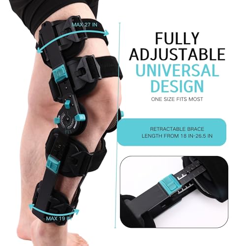 Hinged Rom Knee Brace, Adjustable Post Op Knee Immobilizer for Recovery Stabilization, ACL, MCL and PCL Injury