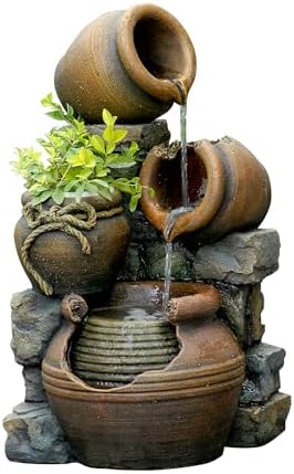 Jeco FCL055 Multi Pots Outdoor Water Fountain with Flower Pot, 12.6L x 13.4W x 23.6H, Multicolor