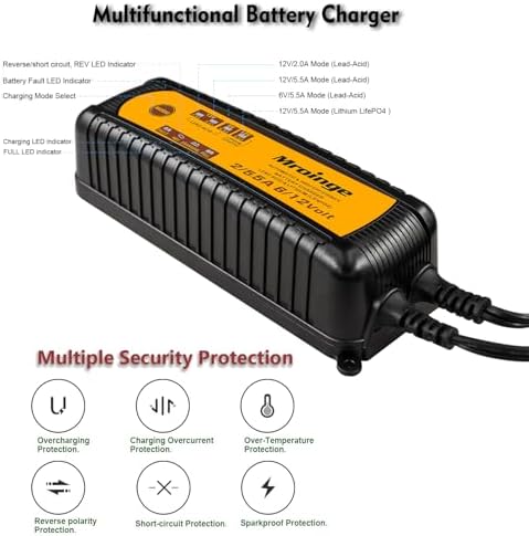 Smart Battery Charger, Mroinge 5.5A 6V/12V Automatic Battery Charger/Maintainer for Cars, Motorcycles, SUVs, Trucks and More