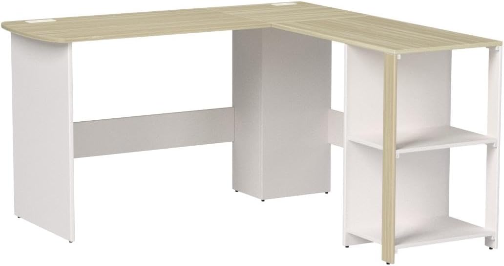 SHW 51 x 51 L-Shaped Home Office Wood Corner Desk with Storage, Espresso | Integrated Book Shelves