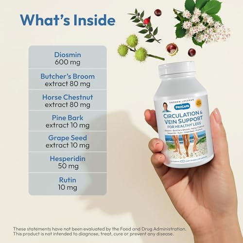 ANDREW LESSMAN ProCaps Circulation & Vein Support 30 Capsules | Standardized Botanical Extracts & Flavonoids in a Comprehensive Circulation & Vein Support Formula