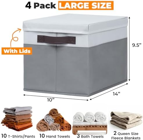 Large Closet Storage Baskets Bins with Lids 4 Pack, Storage Baskets for Organizing Shelves Nursery Bedroom