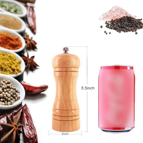 Salt and Pepper Grinders Set,Ouktor Manual Wooden Salt and Pepper Mills Shakers, Ceramic Rotor with Strong Adjustable Coarseness (5.5inch)