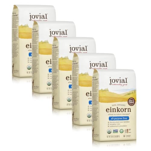 Jovial Organic Einkorn Unbleached All Purpose Flour - Bread Baking Flour for Sourdough, High Protein, Non-GMO, Organic Pizza & Pasta, European Italian, Glyphosate Free - 32 Oz