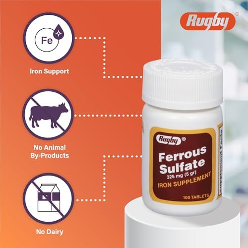 Rugby Ferrous Sulfate 325mg Tablets - Iron Supplement for Women and Men - 100 Count (1 Pack)