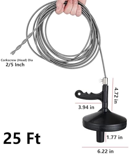 25 Ft Heavy Duty Drain Auger & Plumbing Snake, Sewer Snake for Bathtub, Shower, Sink, Toilet Drain Clog Removal