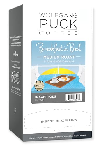 Wolfgang Puck Coffee, Breakfast in Bed, 12 Gram Soft Pods, 16 Count (Pack of 1)