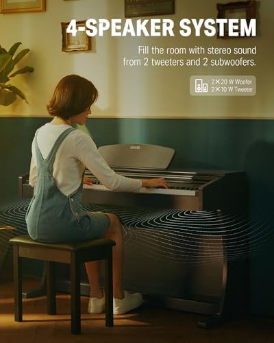 Donner DDP-300 Digital Piano with 88 Graded Hammer Action Weighted Keys, Record, Bluetooth, 10 Voices, 4 Reverb, Speakers