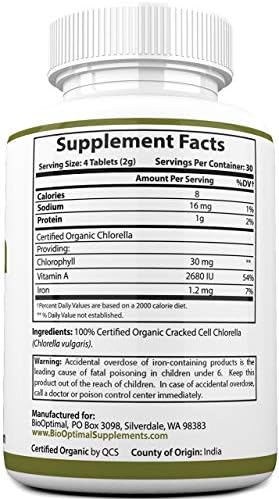 BioOptimal Chlorella Spirulina - Bundle - Organic Chorella Tablets & Organic Spirulina Tablets, 120 Count Each