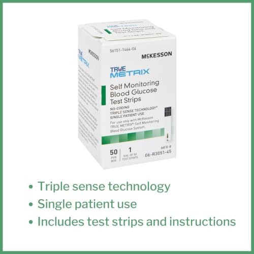 McKesson True METRIX Blood Glucose Test Strips for Diabetes, 50 Strips | Accurate Blood Sugar Monitor, Easy-to-Use with Glucose Meter, Portable, Reliable Diabetes Testing Kit